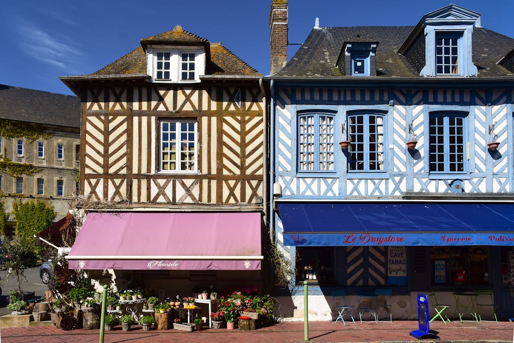 Timber-framed buildings with colorful facades NFP
